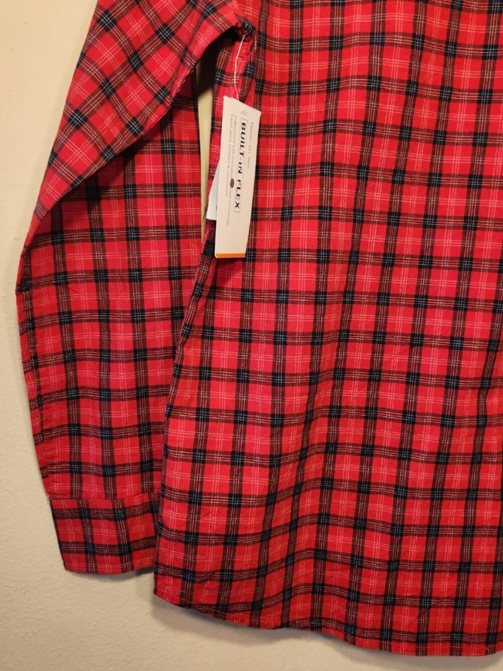 Old Navy Built in Flex Red and Black Plaid Shirt XL 14-16